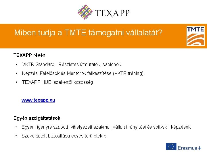 Miben tudja a TMTE támogatni vállalatát? TEXAPP révén • VKTR Standard - Részletes útmutatók,