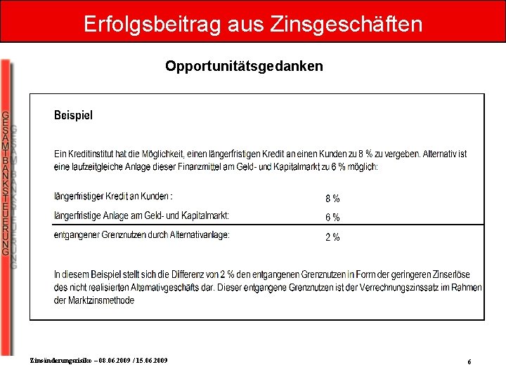 Erfolgsbeitrag aus Zinsgeschäften Opportunitätsgedanken Zinsänderungsrisiko – 08. 06. 2009 / 15. 06. 2009 6