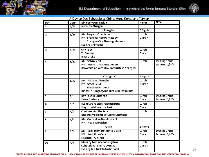 A Day-to-Day Schedule to China, Hong Kong, and Taiwan Date 6/26 6/27 Itinerary/Destination Leave