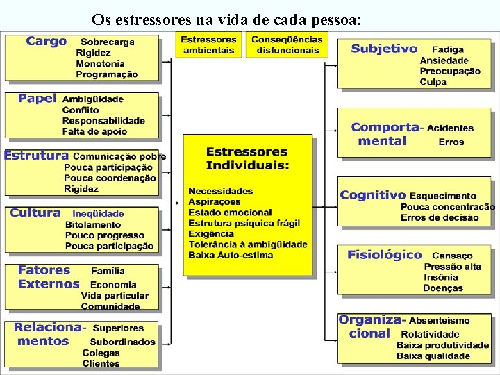  Os estressores na vida de cada pessoa: 