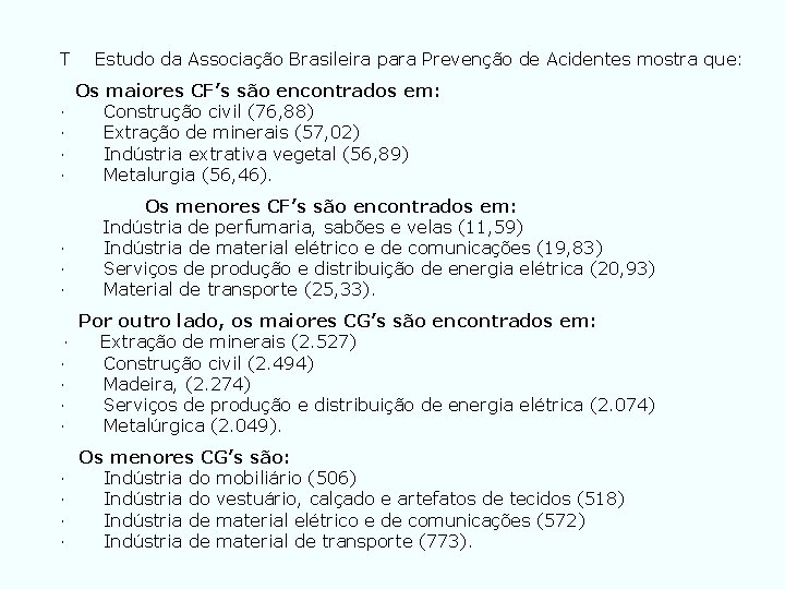  T Estudo da Associação Brasileira para Prevenção de Acidentes mostra que: Os maiores