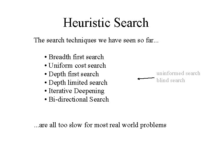 Heuristic Search The search techniques we have seen so far. . . • Breadth
