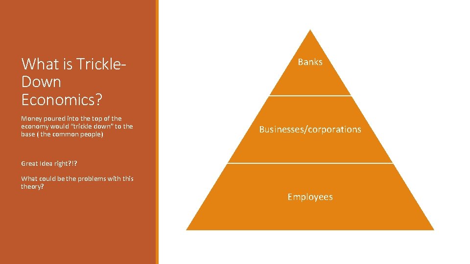 What is Trickle. Down Economics? Money poured into the top of the economy would