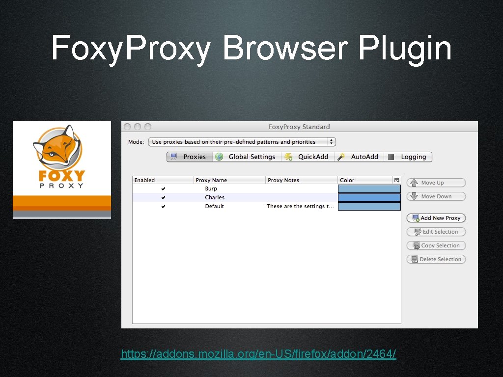 Foxy. Proxy Browser Plugin https: //addons. mozilla. org/en-US/firefox/addon/2464/ 