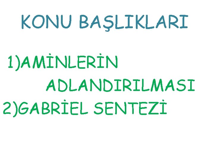 KONU BAŞLIKLARI 1)AMİNLERİN ADLANDIRILMASI 2)GABRİEL SENTEZİ 