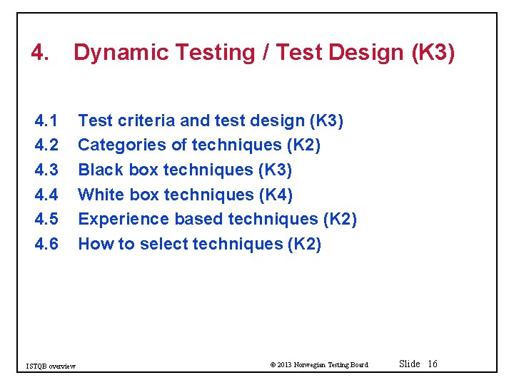 4. Dynamic Testing / Test Design (K 3) 4. 1 4. 2 4. 3