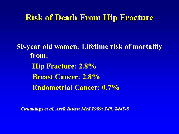 Risk of Death From Hip Fracture 50 -year old women: Lifetime risk of mortality