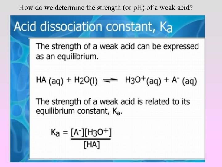 How do we determine the strength (or p. H) of a weak acid? 