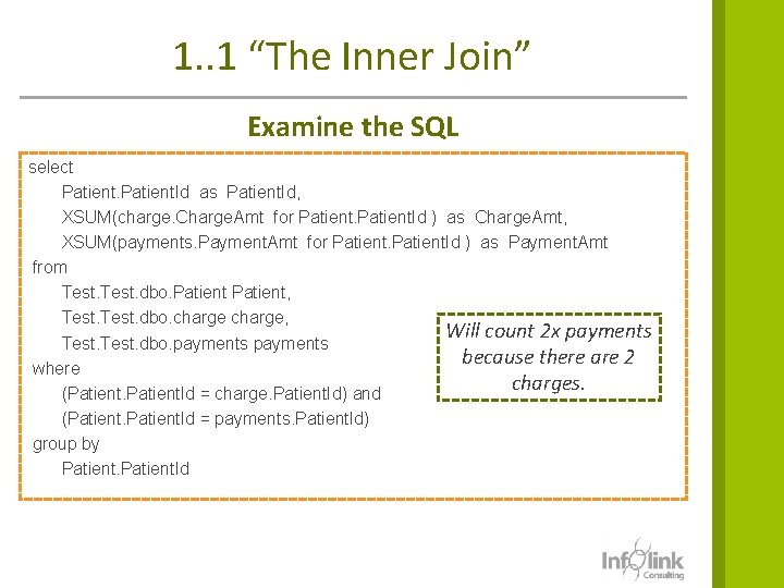 1. . 1 “The Inner Join” Examine the SQL select Patient. Id as Patient.