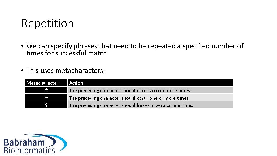 Repetition • We can specify phrases that need to be repeated a specified number