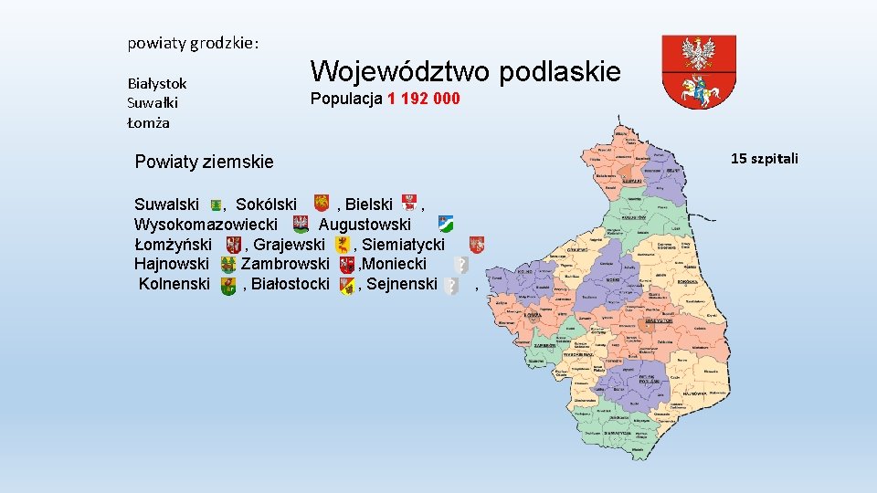 powiaty grodzkie: Białystok Suwałki Łomża Województwo podlaskie Populacja 1 192 000 Powiaty ziemskie Suwalski