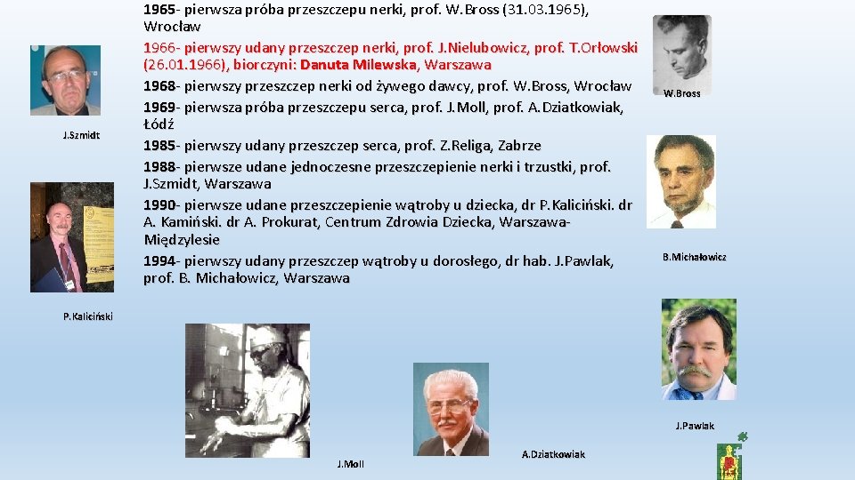 J. Szmidt 1965 - pierwsza próba przeszczepu nerki, prof. W. Bross (31. 03. 1965),