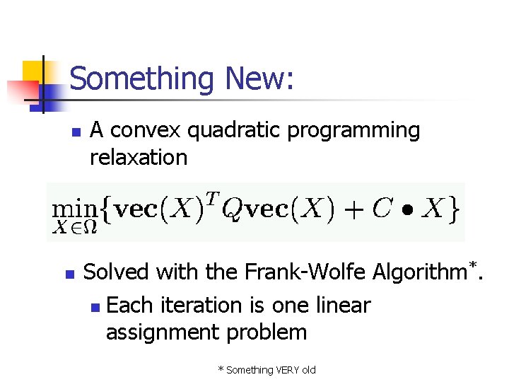 Something New: n n A convex quadratic programming relaxation Solved with the Frank-Wolfe Algorithm*.