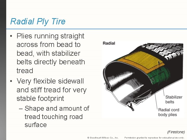 Radial Ply Tire • Plies running straight across from bead to bead, with stabilizer Radial Ply Tire • Plies running straight across from bead to bead, with stabilizer