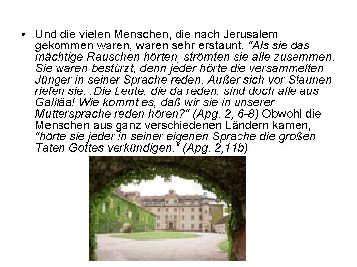  • Und die vielen Menschen, die nach Jerusalem gekommen waren, waren sehr erstaunt.