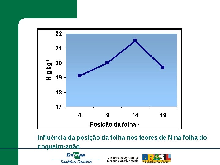 22 N g kg-1 21 20 19 18 17 4 9 14 19 Posição