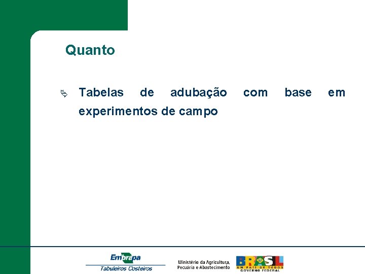 Quanto Ä Tabelas de adubação experimentos de campo com base em 