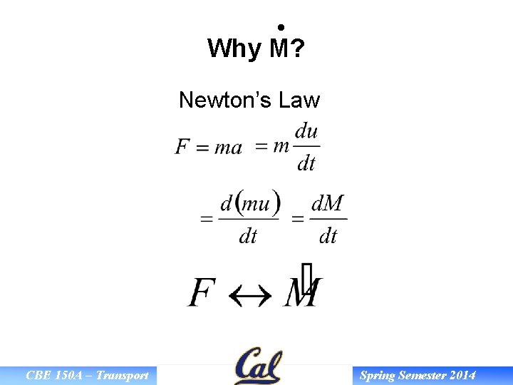  • Why M? Newton’s Law CBE 150 A – Transport Spring Semester 2014