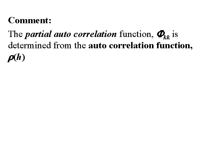 Comment: The partial auto correlation function, Fkk is determined from the auto correlation function,
