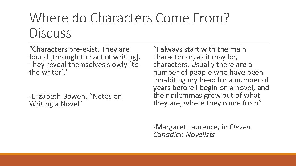 Where do Characters Come From? Discuss “Characters pre-exist. They are found [through the act