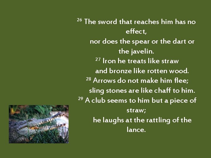 26 The sword that reaches him has no effect, nor does the spear or