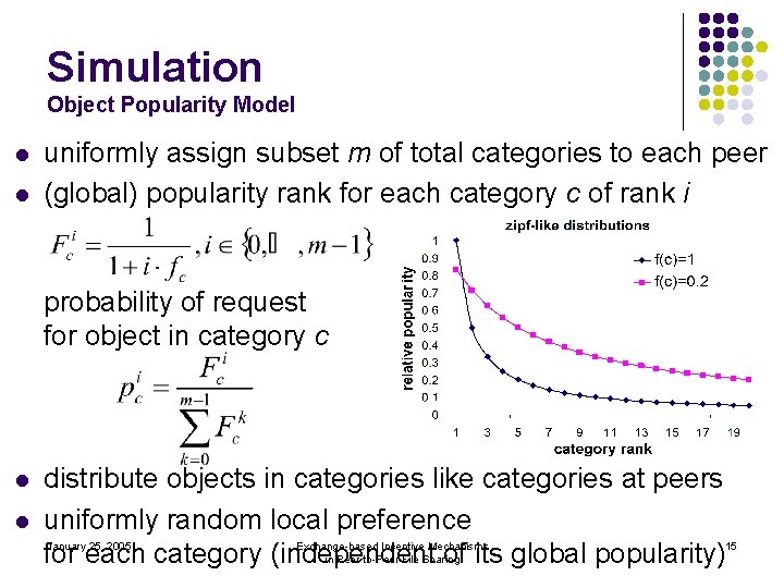 Simulation Object Popularity Model l l uniformly assign subset m of total categories to