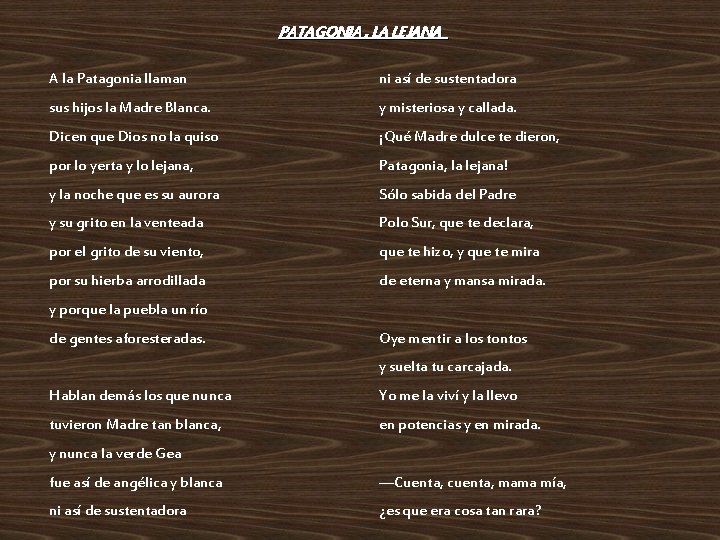 PATAGONIA , LA LEJANA A la Patagonia llaman ni así de sustentadora sus hijos