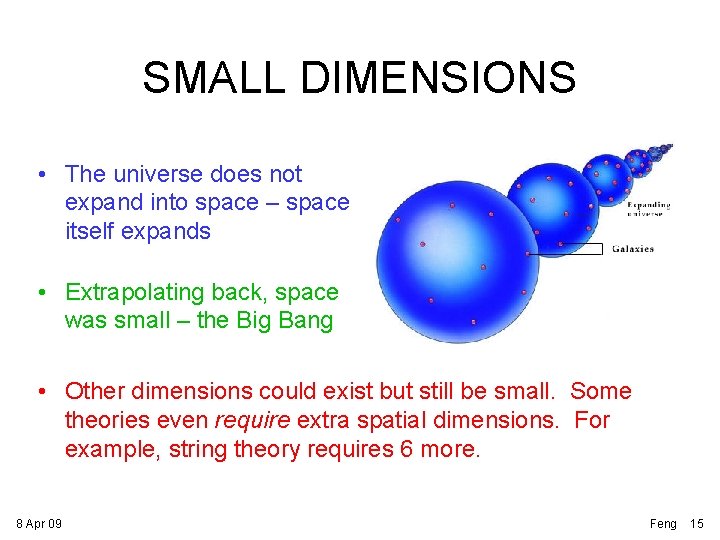 SMALL DIMENSIONS • The universe does not expand into space – space itself expands