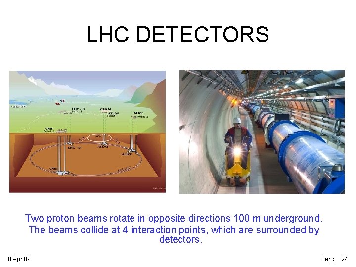 LHC DETECTORS Two proton beams rotate in opposite directions 100 m underground. The beams