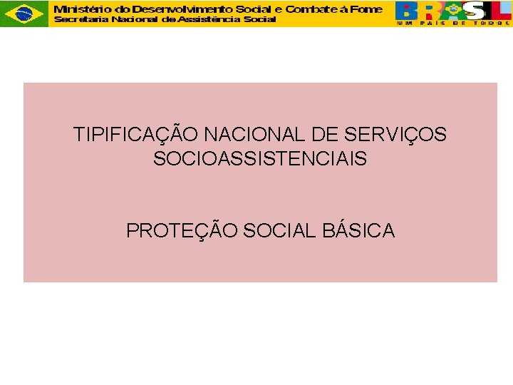 TIPIFICAÇÃO NACIONAL DE SERVIÇOS SOCIOASSISTENCIAIS PROTEÇÃO SOCIAL BÁSICA 