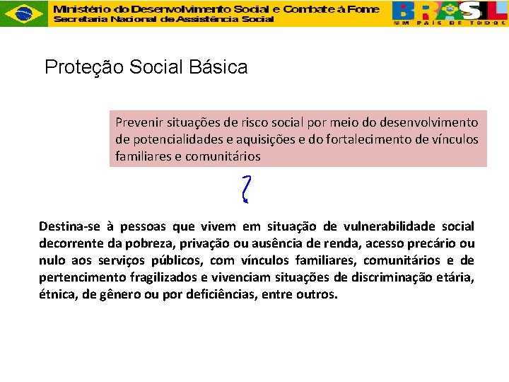 Proteção Social Básica Prevenir situações de risco social por meio do desenvolvimento de potencialidades