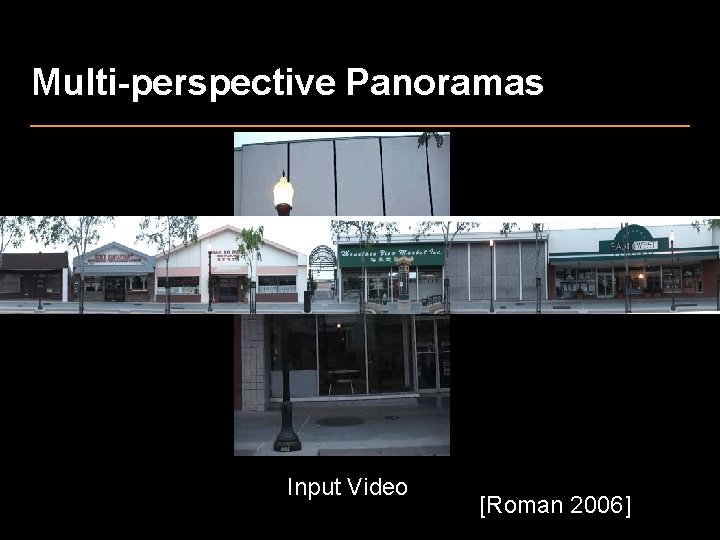 Multi-perspective Panoramas Input Video [Roman 2006] 