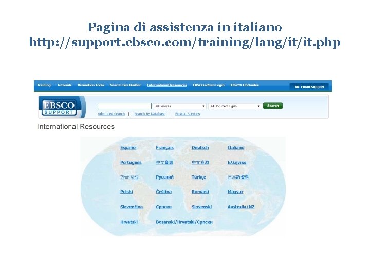 Pagina di assistenza in italiano http: //support. ebsco. com/training/lang/it/it. php 