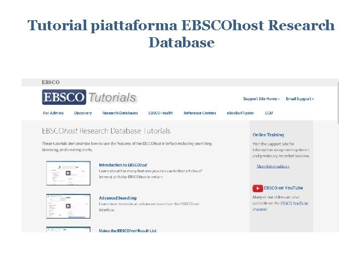 Tutorial piattaforma EBSCOhost Research Database 