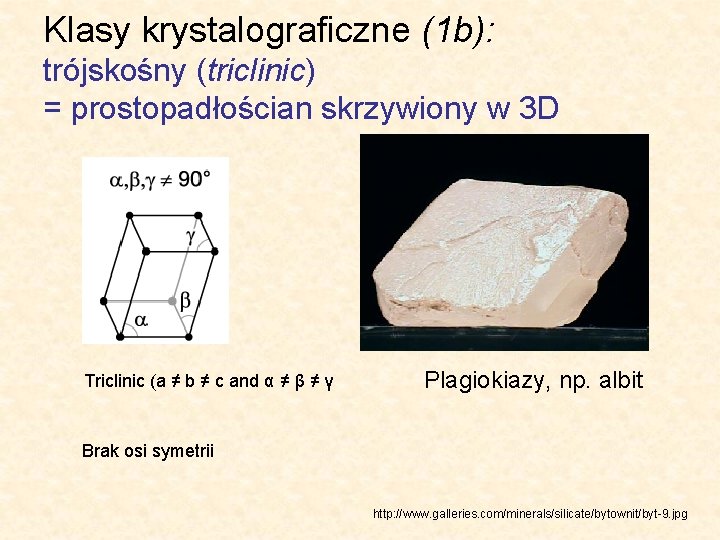 Klasy krystalograficzne (1 b): trójskośny (triclinic) = prostopadłościan skrzywiony w 3 D Triclinic (a