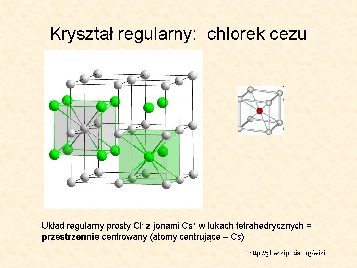 Kryształ regularny: chlorek cezu Układ regularny prosty Cl- z jonami Cs+ w lukach tetrahedrycznych