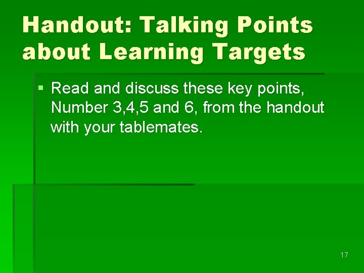 Handout: Talking Points about Learning Targets § Read and discuss these key points, Number