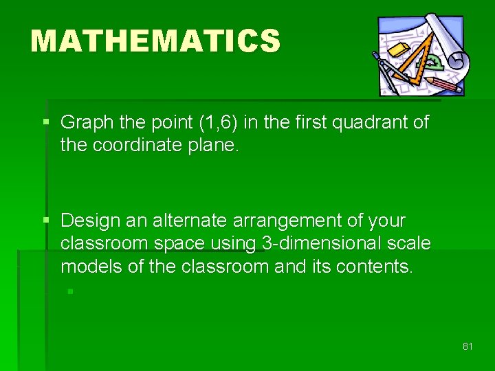 MATHEMATICS § Graph the point (1, 6) in the first quadrant of the coordinate