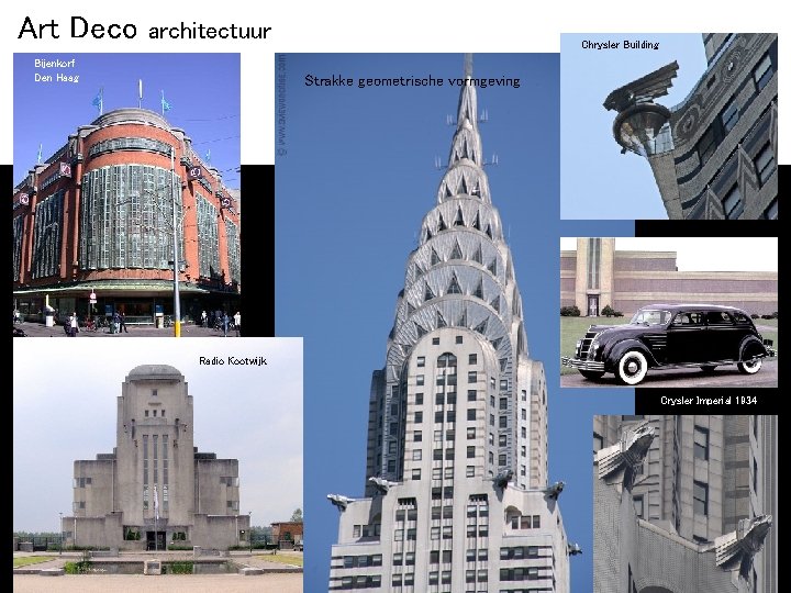 Art Deco architectuur Bijenkorf Den Haag Chrysler Building Strakke geometrische vormgeving Radio Kootwijk Crysler