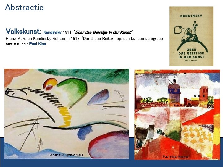 Abstractie Volkskunst: Kandinsky 1911 ‘Über das Geistige in der Kunst’. Franz Marc en Kandinsky