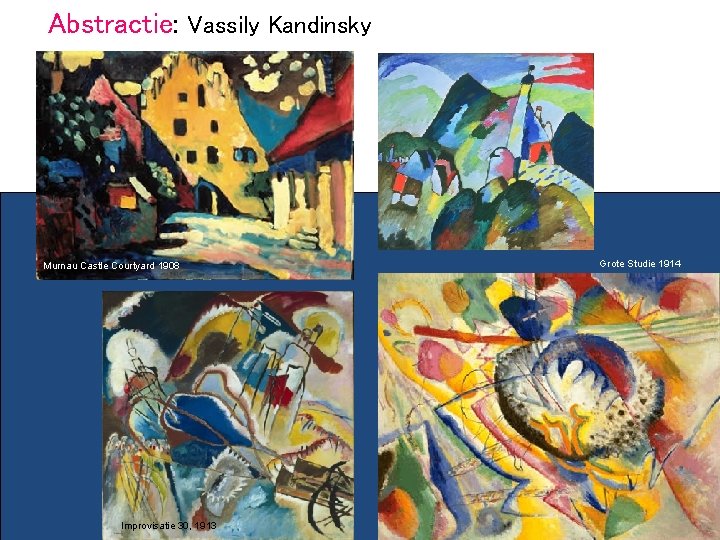 Abstractie: Vassily Kandinsky Murnau Castle Courtyard 1908 Improvisatie 30, 1913 Grote Studie 1914 