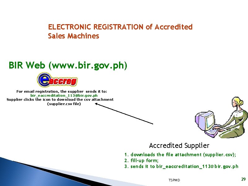 ELECTRONIC REGISTRATION of Accredited Sales Machines BIR Web (www. bir. gov. ph) For email