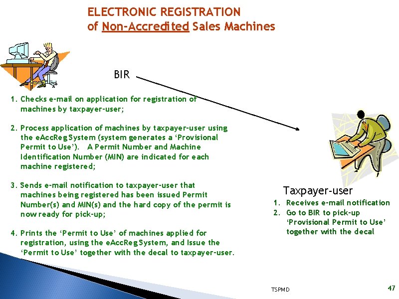 ELECTRONIC REGISTRATION of Non-Accredited Sales Machines BIR 1. Checks e-mail on application for registration