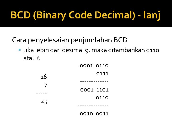 BCD (Binary Code Decimal) - lanj Cara penyelesaian penjumlahan BCD Jika lebih dari desimal