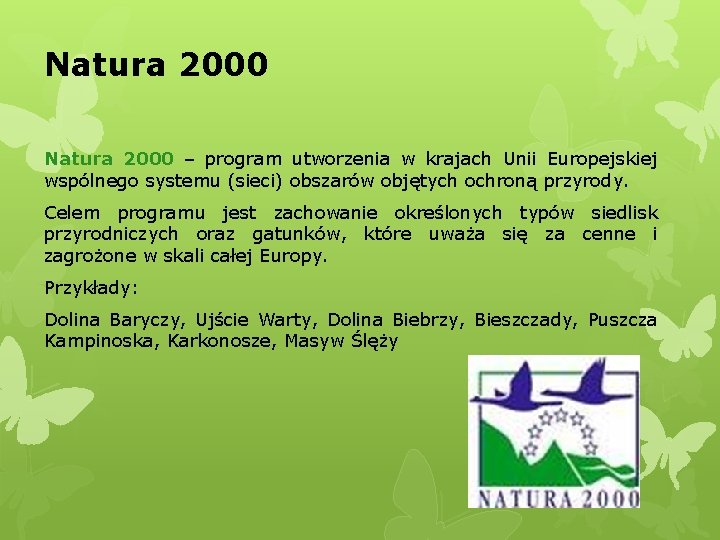 Natura 2000 – program utworzenia w krajach Unii Europejskiej wspólnego systemu (sieci) obszarów objętych