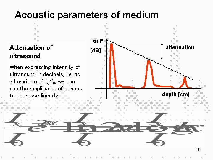 Acoustic parameters of medium Attenuation of ultrasound When expressing intensity of ultrasound in decibels,