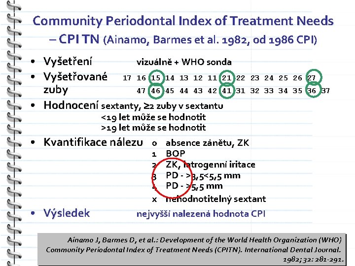 Community Periodontal Index of Treatment Needs – CPI TN (Ainamo, Barmes et al. 1982,