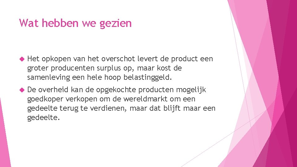 Wat hebben we gezien Het opkopen van het overschot levert de product een groter