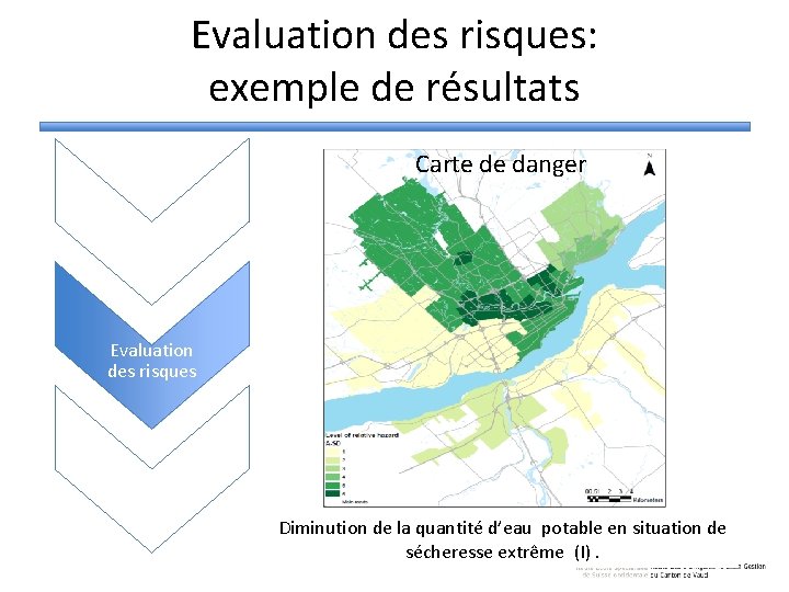 Evaluation des risques: exemple de résultats Carte de danger Diagnostic Evaluation des risques Adaptation