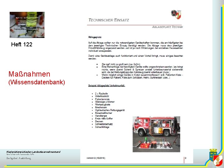 Heft 122 Maßnahmen (Wissensdatenbank) Niederösterreichischer Landesfeuerwehrverband Bezirksfeuerwehrkommando Tulln Sachgebiet Ausbildung 